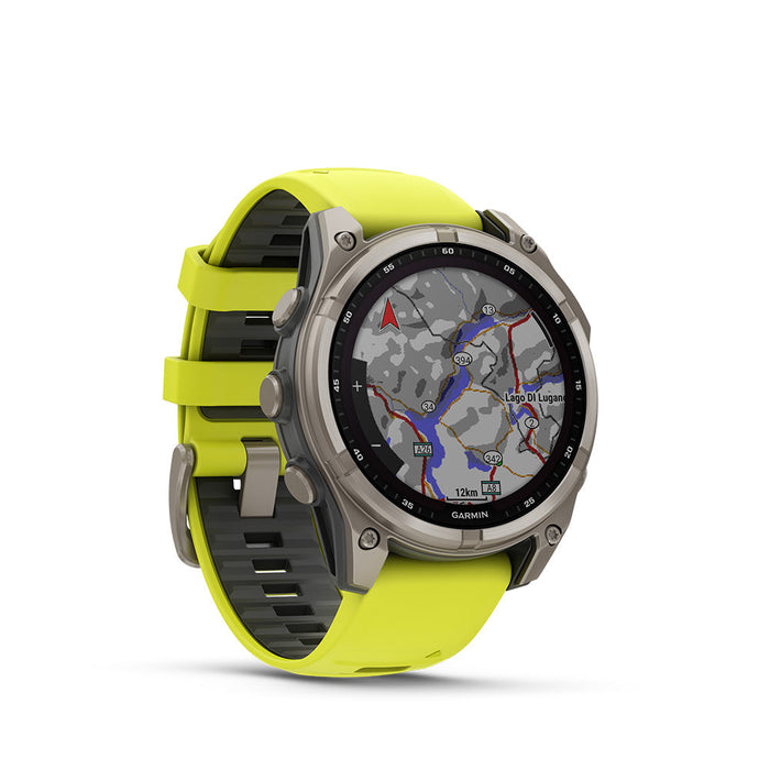 Fenix® 8 – 47 mm, Solar, Sapphire, Titanium with Amp yellow/graphite silicone band