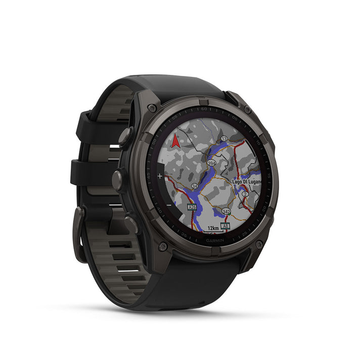 Fenix 8 51 mm Sapphire, Carbon grey DLC titanium with Black/pebble grey silicone band
