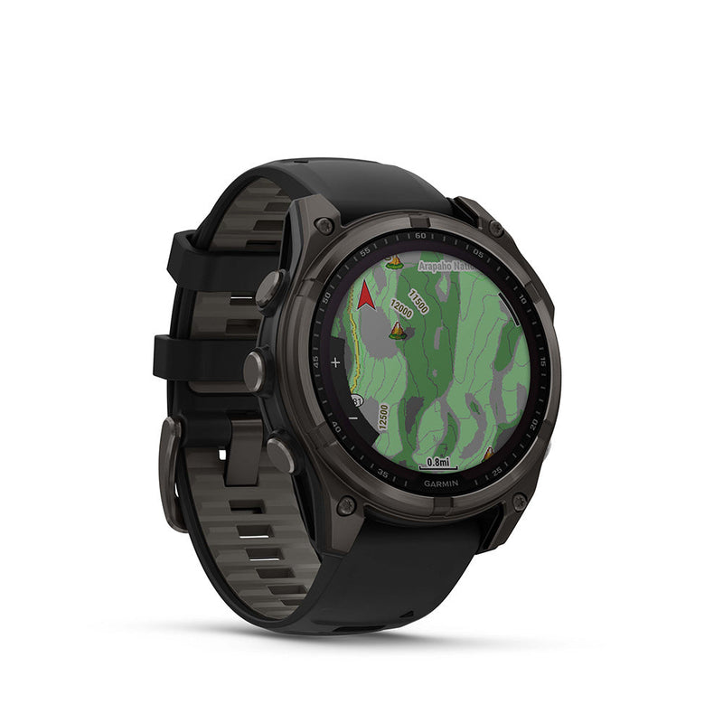 Fenix® 8 – 47 mm, Solar, Sapphire, Carbon grey titanium with Black/pebble grey silicone band