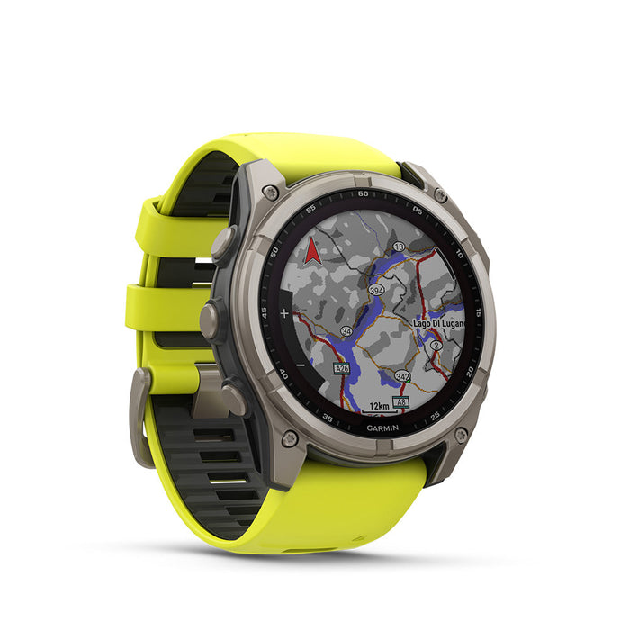 Fenix® 8 – 51 mm, Solar, SapphireSapphire, Titanium with Amp yellow/graphite silicone band