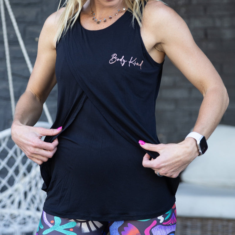 Overlap Wrap Tank Top | Black