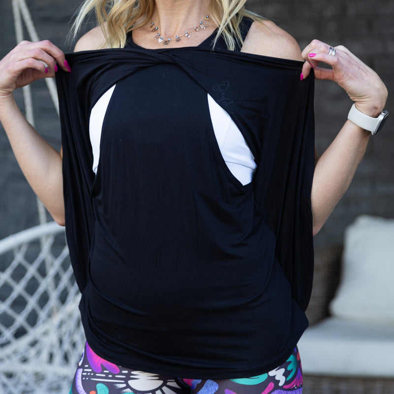 Overlap Wrap Tank Top | Black