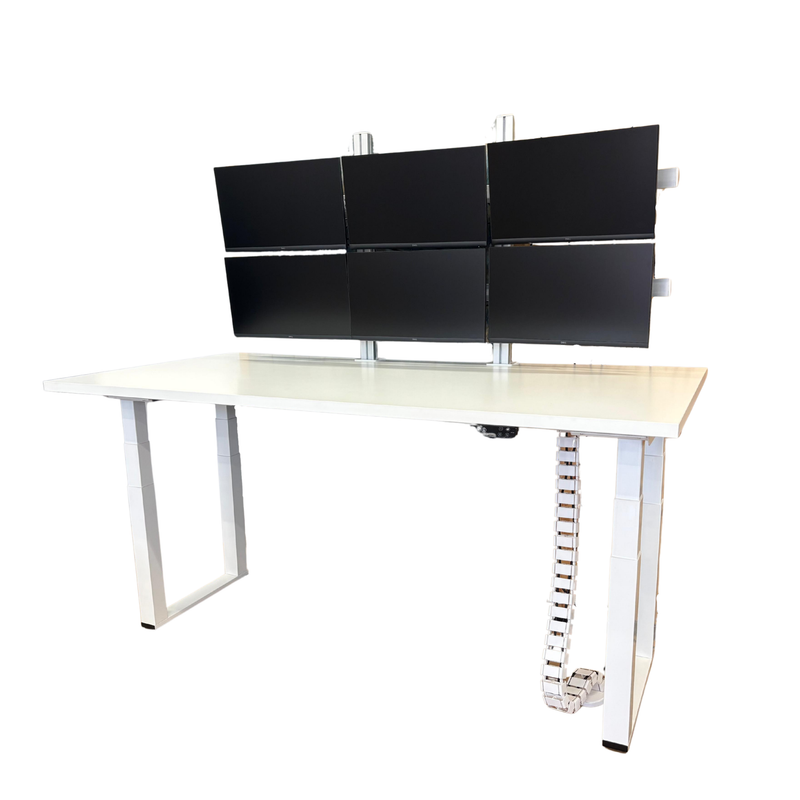 Four-Motor Standing Desk Frame with Top Combo (with six screen monitor arm)
