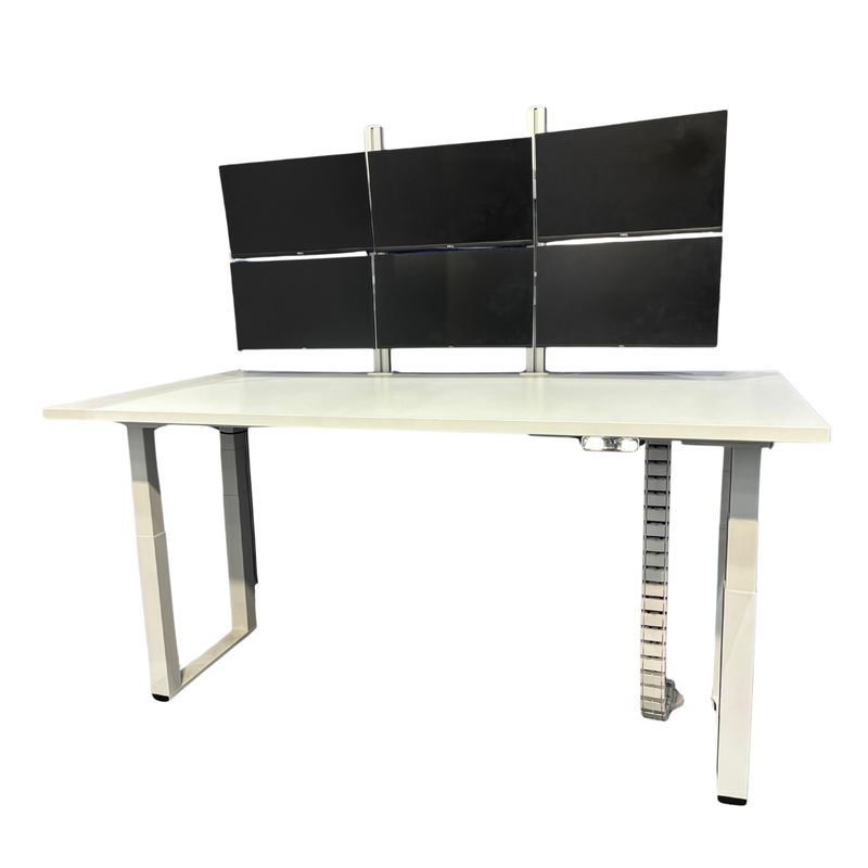 Four-Motor Standing Desk Frame with Top Combo (with six screen monitor arm)