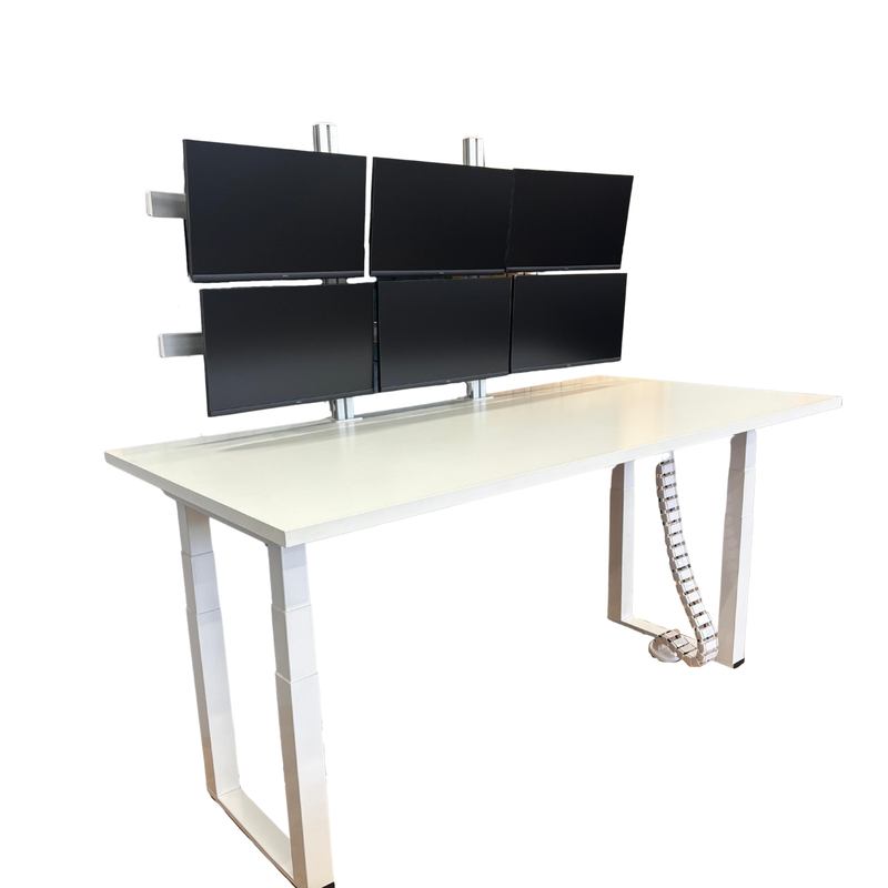 Four-Motor Standing Desk Frame with Top Combo (with six screen monitor arm)
