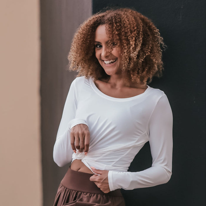 Regal Rouched Long Sleeve Top | White