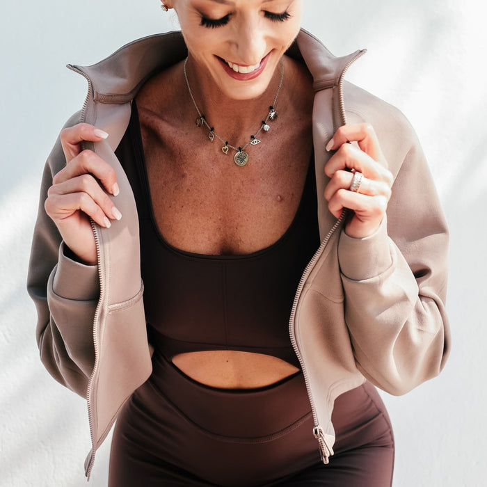 High-Collar Chic Jacket | Brown