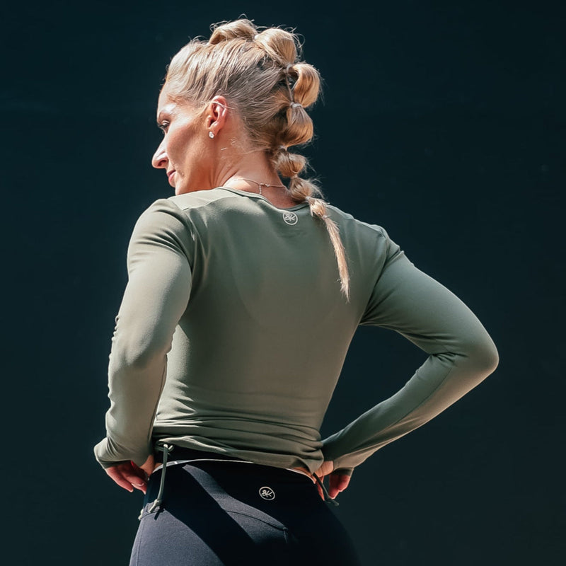 Side Sinch Long Sleeve Zipped Top | Khaki