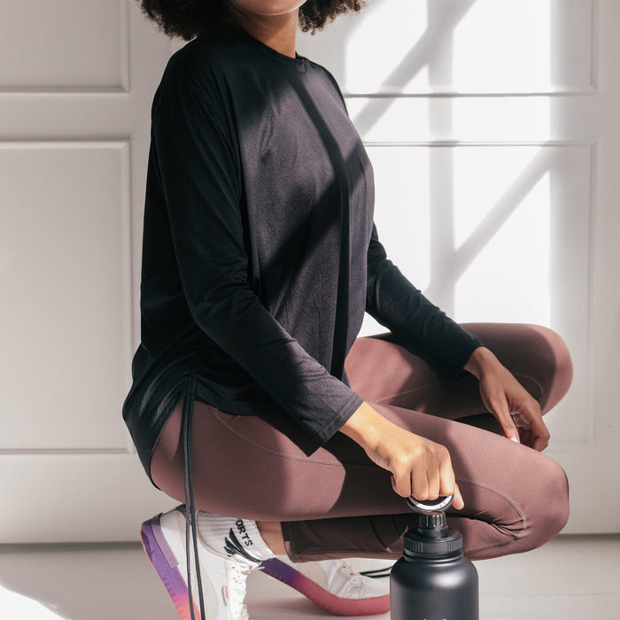 Lightweight Long Sleeve Top (Rouched) | Black