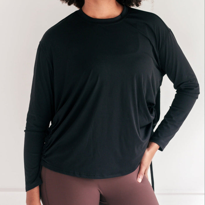 Lightweight Long Sleeve Top (Rouched) | Black