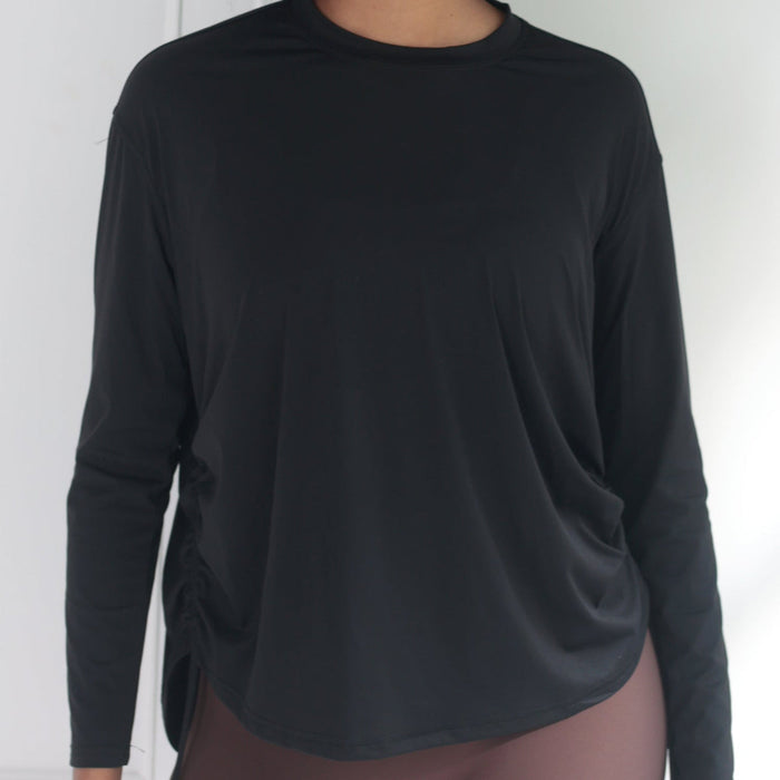 Lightweight Long Sleeve Top (Rouched) | Black