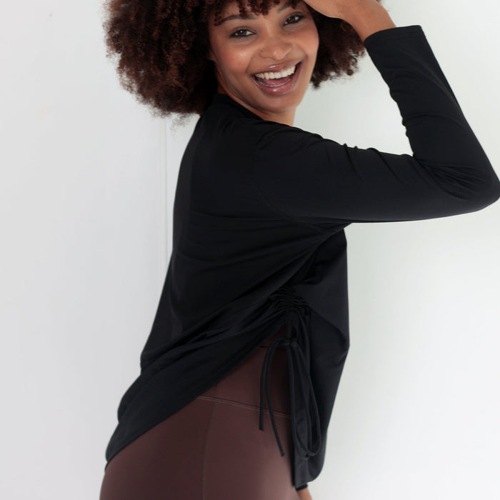 Lightweight Long Sleeve Top (Rouched) | Black