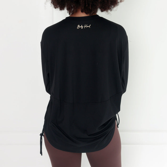 Lightweight Long Sleeve Top (Rouched) | Black
