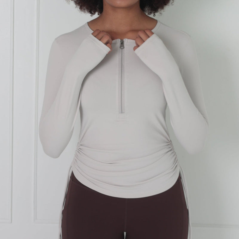 Side Sinch Long Sleeve Zipped Top | White