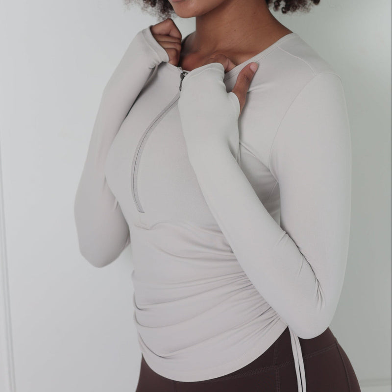 Side Sinch Long Sleeve Zipped Top | White