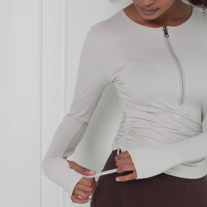 Side Sinch Long Sleeve Zipped Top | White