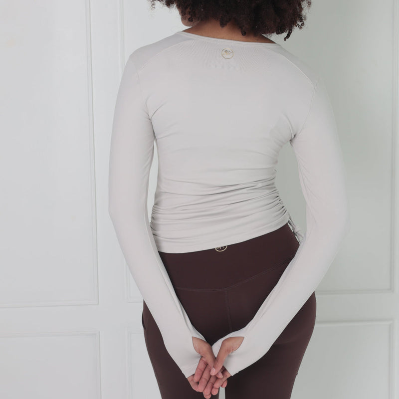 Side Sinch Long Sleeve Zipped Top | White