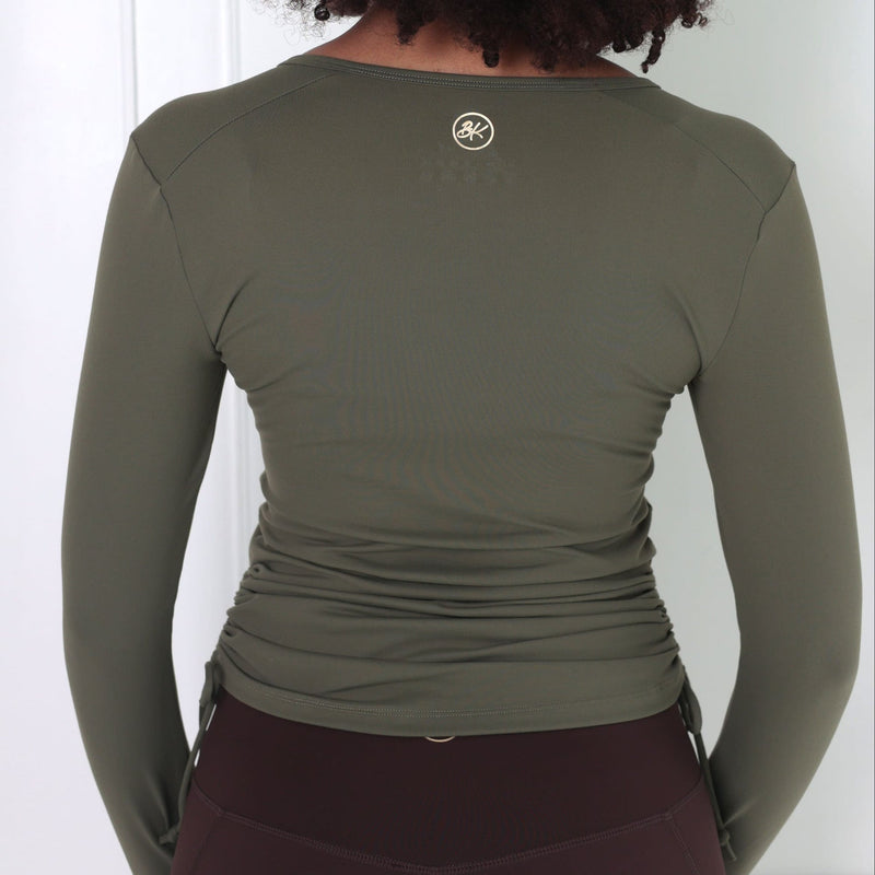 Side Sinch Long Sleeve Zipped Top | Khaki