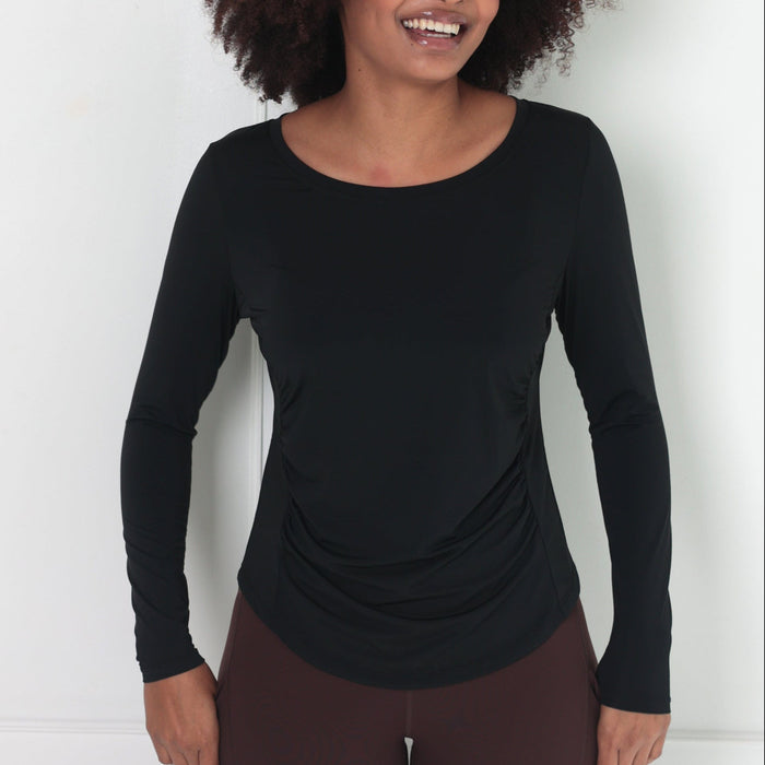 Regal Rouched Long Sleeve Top | Black