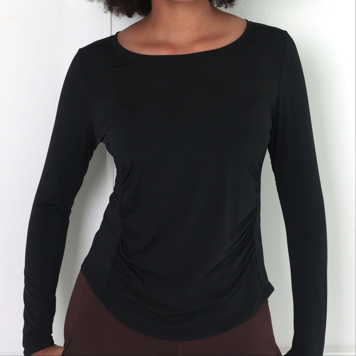 Regal Rouched Long Sleeve Top | Black