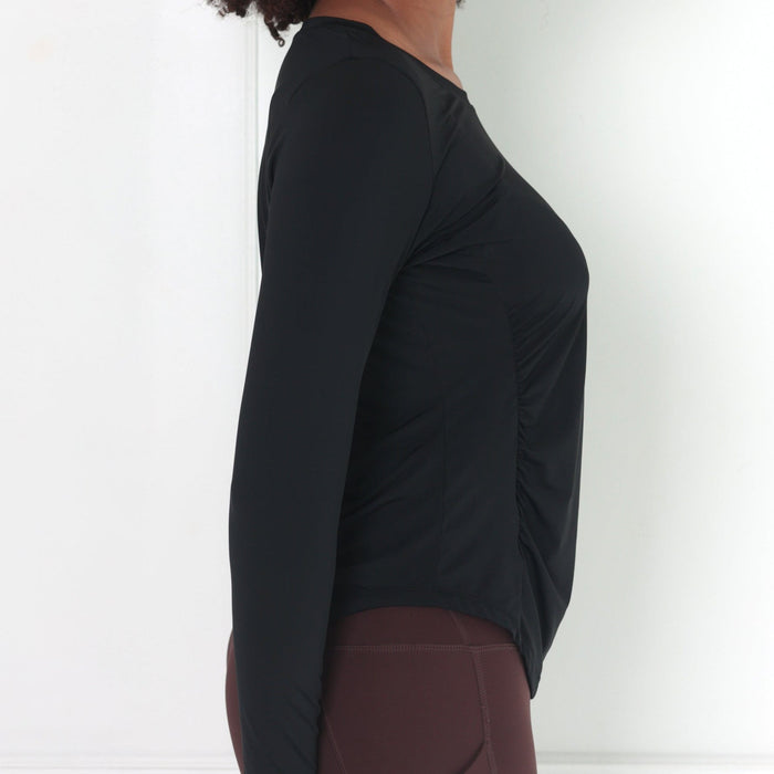 Regal Rouched Long Sleeve Top | Black