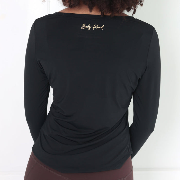 Regal Rouched Long Sleeve Top | Black