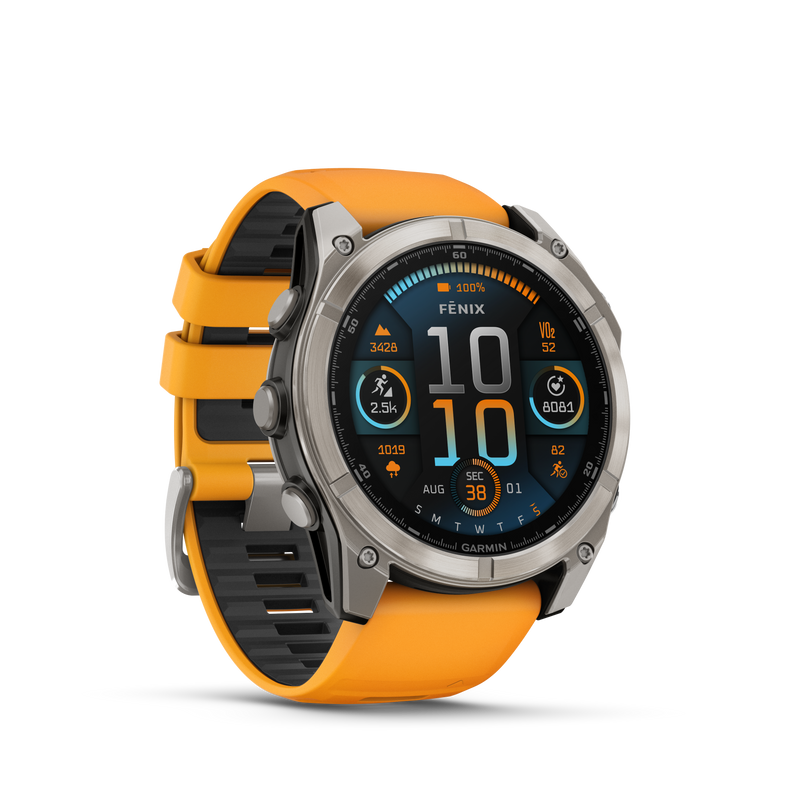 Fenix 8 – 51 mm, AMOLED, Sapphire Titanium with Spark Orange/Graphite Silicon Band