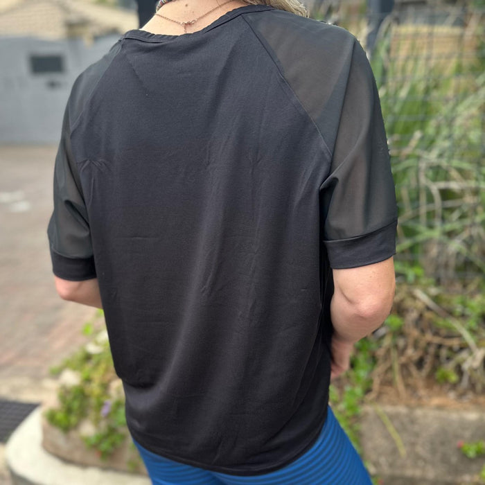 V-Shape Sheer Glam Top | Black