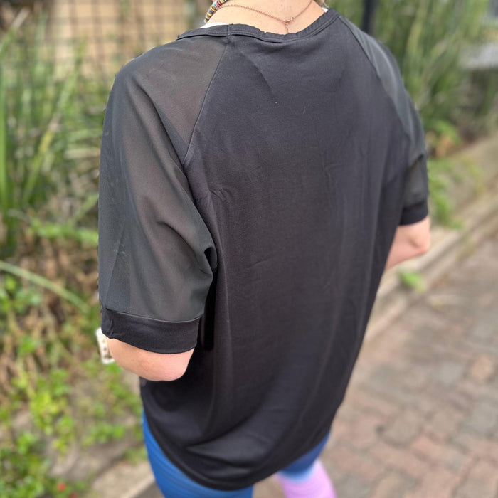 V-Shape Sheer Glam Top | Black