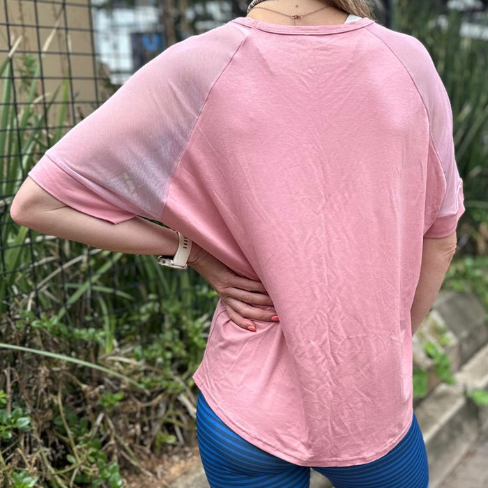 V-Shape Sheer Glam Top | Dusty Pink