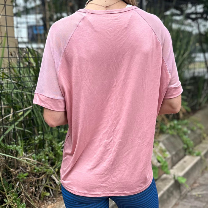 V-Shape Sheer Glam Top | Dusty Pink