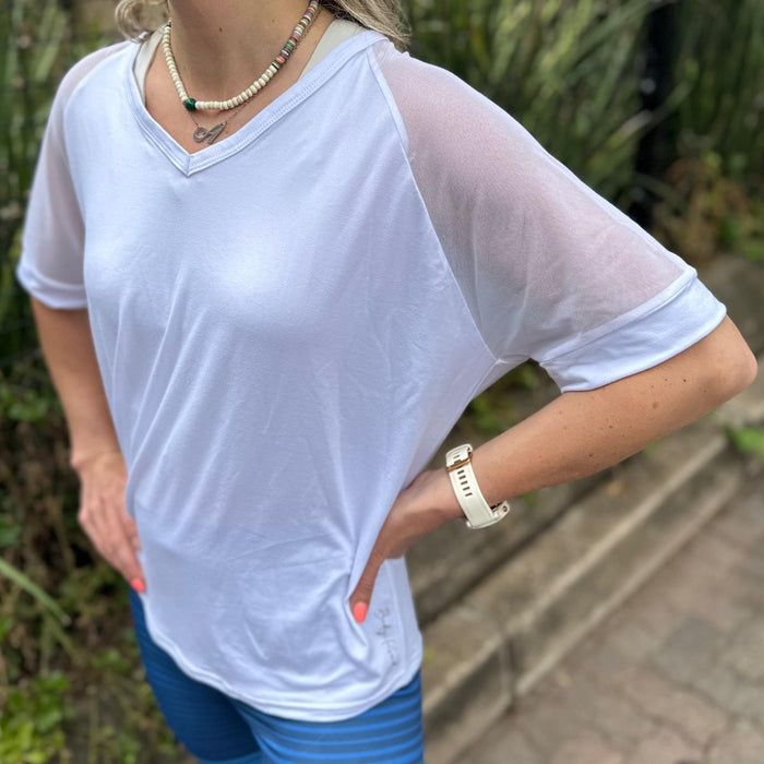 V-Shape Sheer Glam Top | White