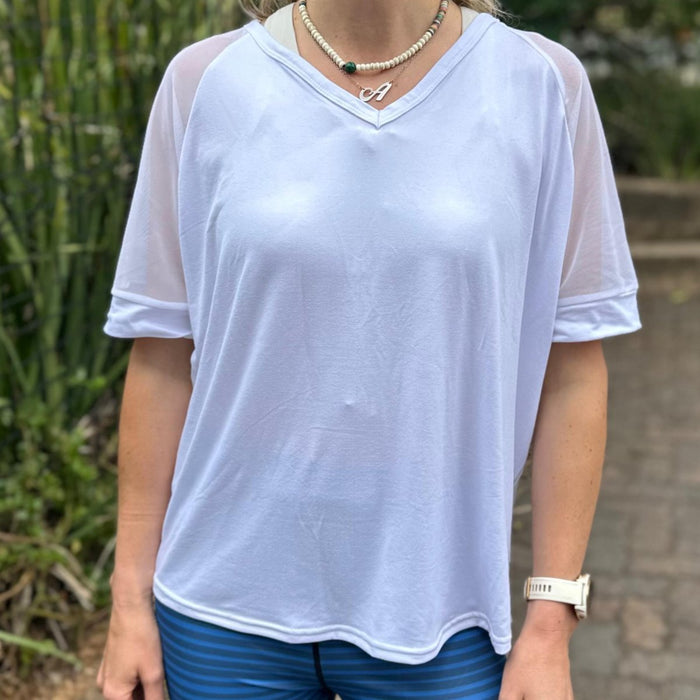 V-Shape Sheer Glam Top | White