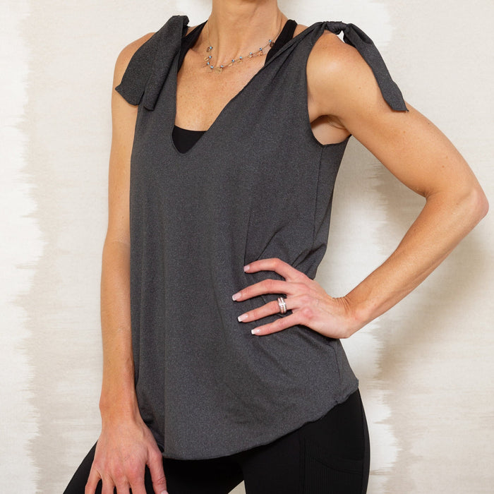 V-Neck Shoulder Knot Top | Grey