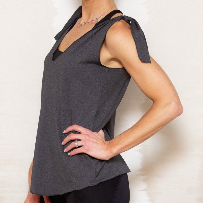 V-Neck Shoulder Knot Top | Grey