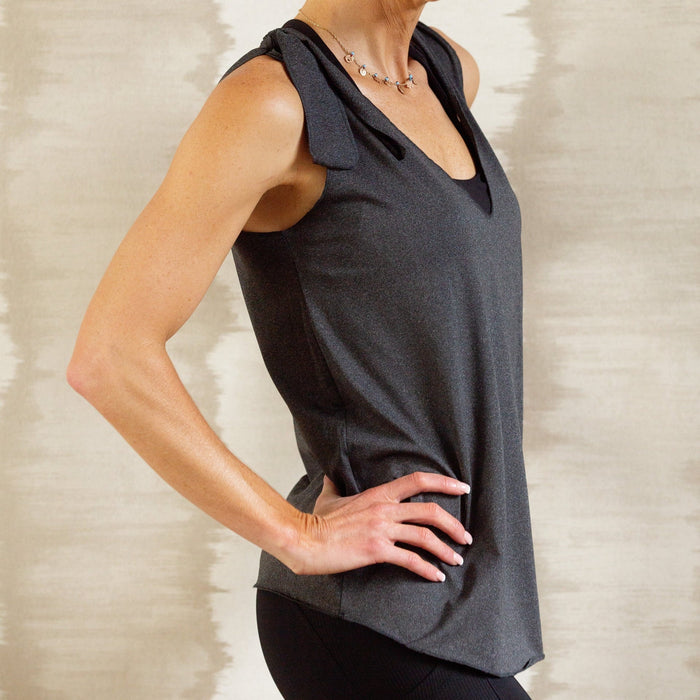 V-Neck Shoulder Knot Top | Grey