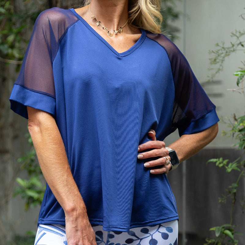 V-Shape Sheer Glam Top | Navy