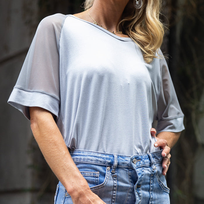 V-Shape Sheer Glam Top | Grey