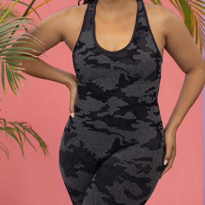 Black Camo 3/4 Bodysuit | Black