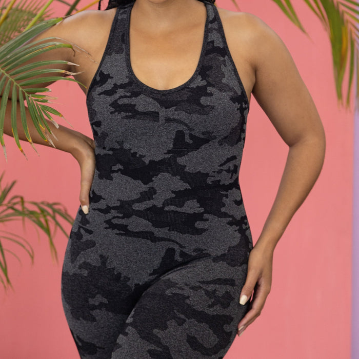 Black Camo 3/4 Bodysuit | Black